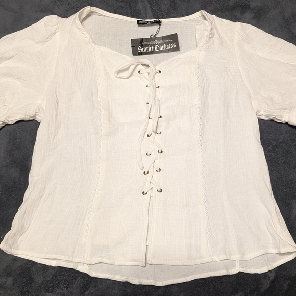 Scarlet Darkness Tops - Women's White Lace-Up Blouse